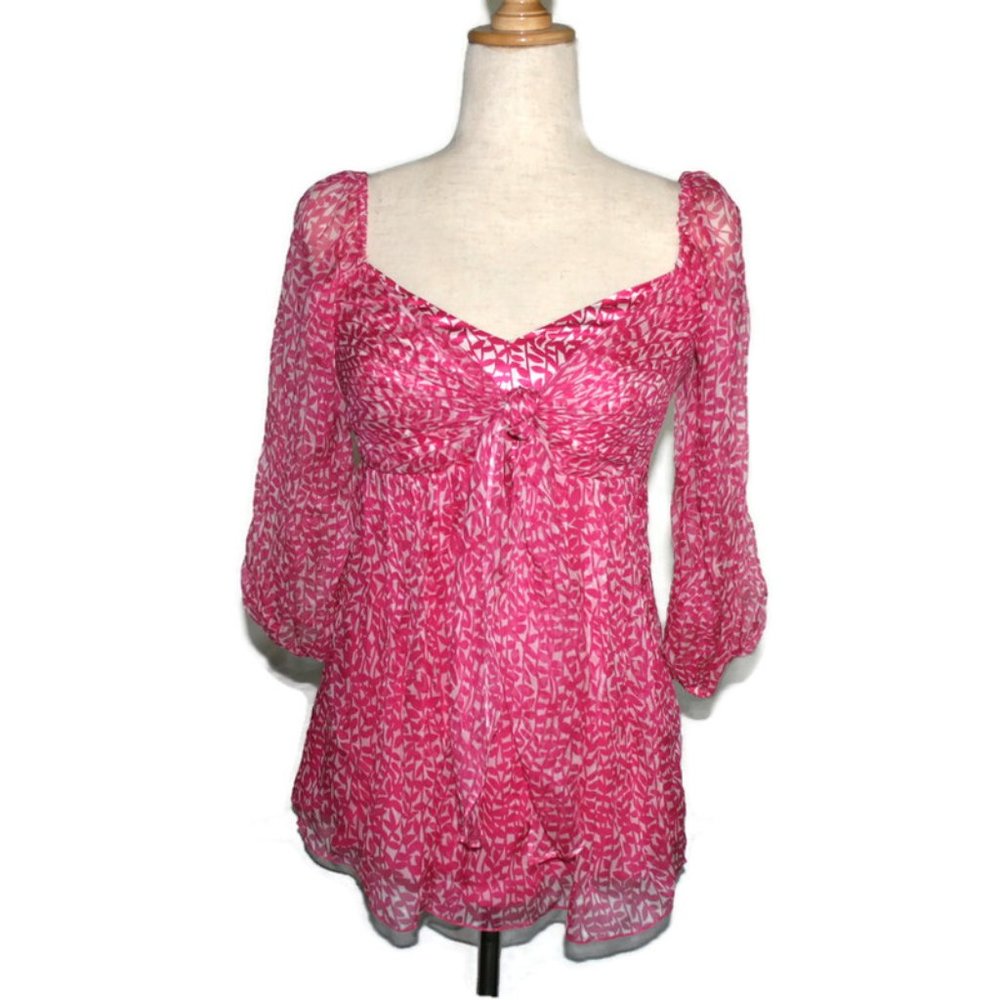 Karen Kane Top with  Back Smocking Pink and White Print Size XS